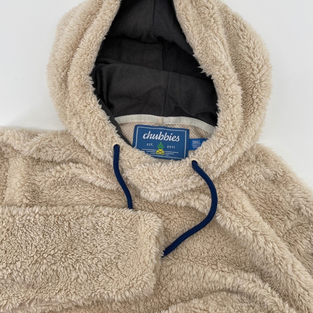 Chubbies Men's Size Small Sherpa Fleece Hoodie Tan Beige Pullover FW210W00051